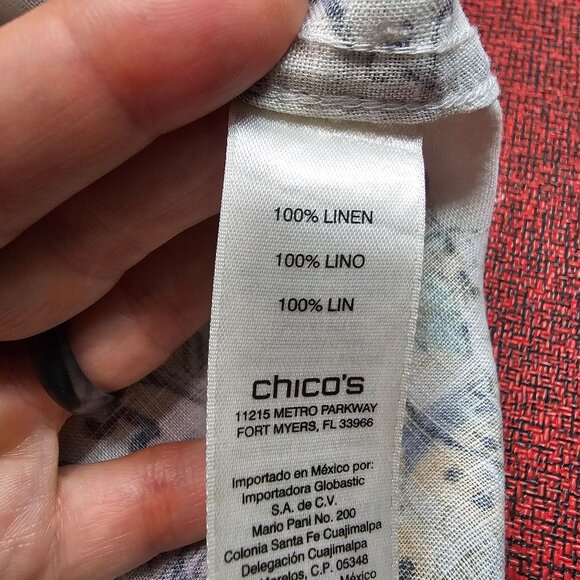 Chicos No-Iron Linen Button Up Shirt XL Postcard Print Coastal Artsy Travel - Picture 5 of 12